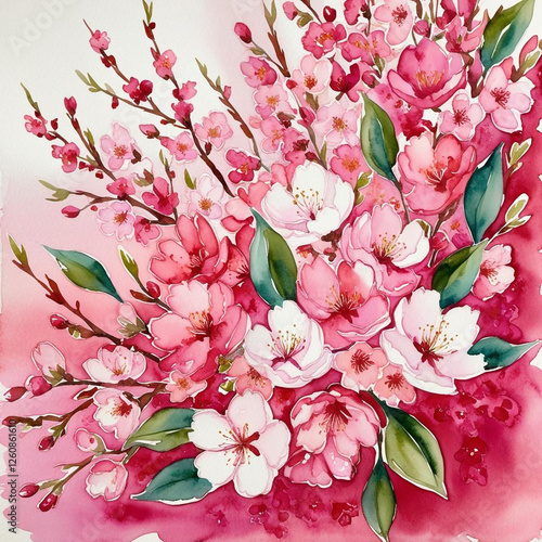 beautiful vibrant A watercolor floral background with cherry blossoms