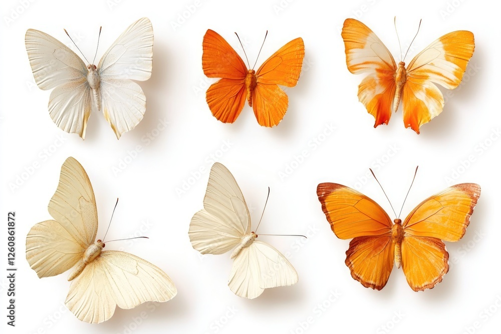 Collection of Colorful Butterflies in Mid-Flight Showcasing Elegance and Vibrancy Against a Clean White Background Collection of Colorful Butterflies in Mid-Flight Showcasing Elegance and Vibrancy Against a Clean White Background