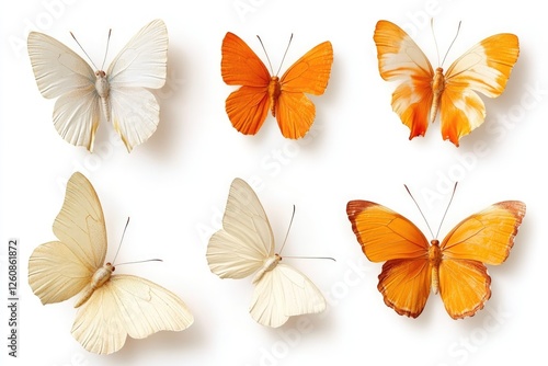 Collection of Colorful Butterflies in Mid-Flight Showcasing Elegance and Vibrancy Against a Clean White Background