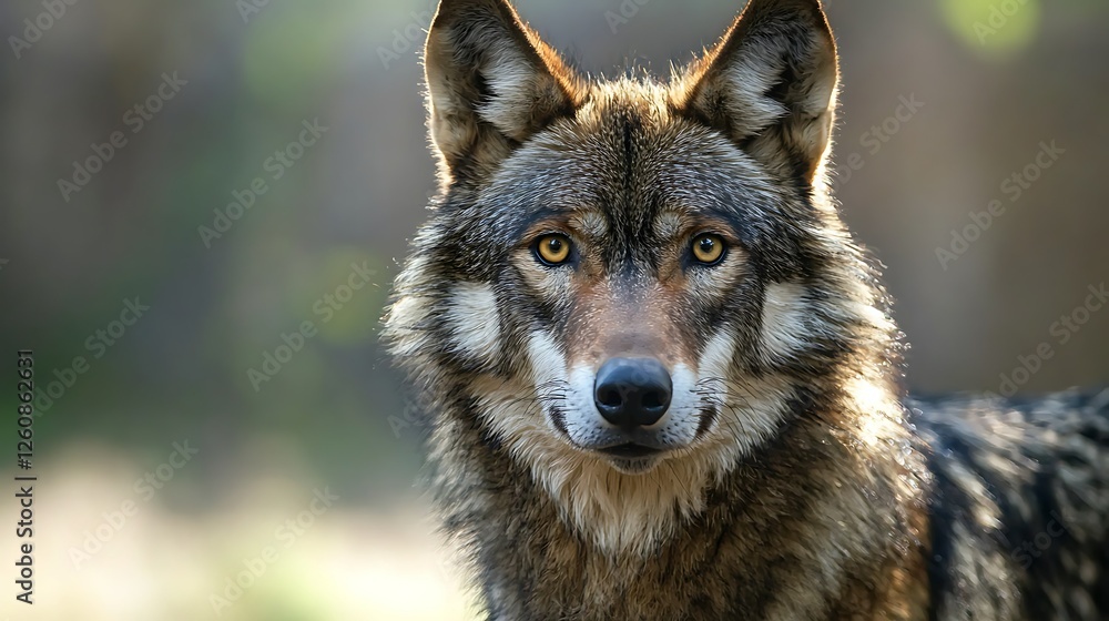 Red wolf portrait, forest background, wildlife photography, nature conservation Red wolf portrait, forest background, wildlife photography, nature conservation