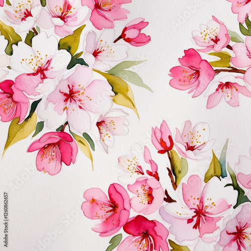 beautiful vibrant A watercolor floral pattern with cherry blossoms