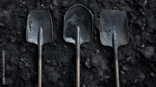 Mining tools on black coal surface photo