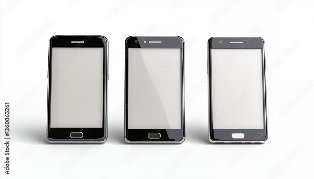 Three Black Smartphones On White Background Three Black Smartphones On White Background