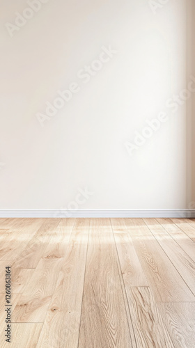 Subtle beige neutrality: elegant minimalist interior design featuring hardwood flooring