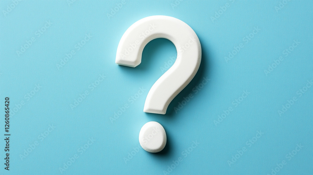 A prominent white question mark stands against a calming blue background, representing curiosity and the quest for knowledge in a visually striking manner. A prominent white question mark stands against a calming blue background, representing curiosity and the quest for knowledge in a visually striking manner.