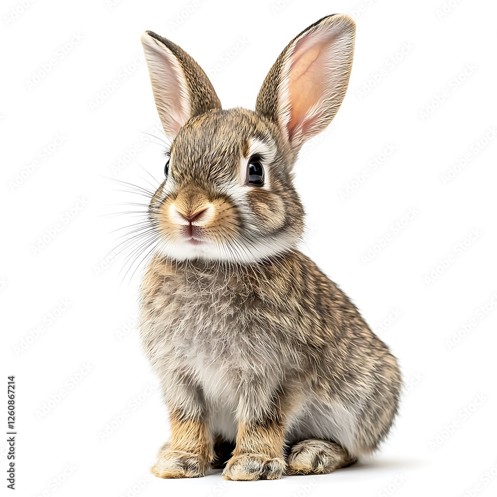 Fototapeta premium Cute bunny rabbit sitting, white background, pet animal (1)