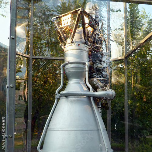 Details of spacecraft or rocket engine on display photo