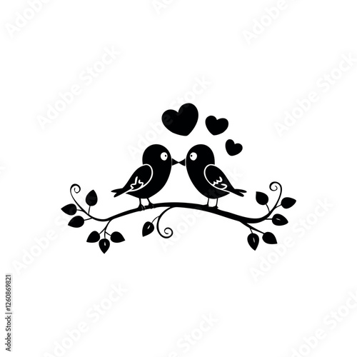 Black Silhouette Valentin's day love bird vector