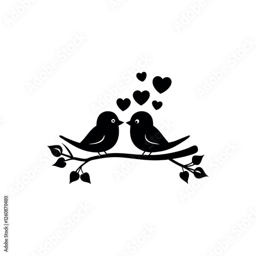 Black Silhouette Valentin's day love bird vector