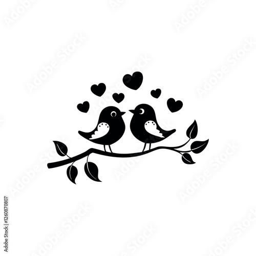 Black Silhouette Valentin's day love bird vector