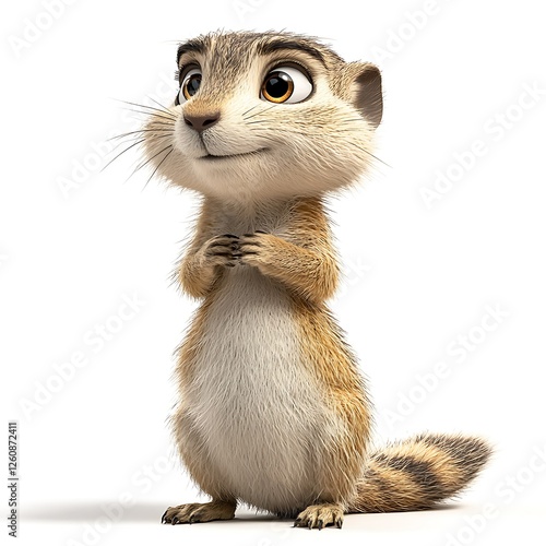 Cute cartoon squirrel, hopeful pose, white background, animation