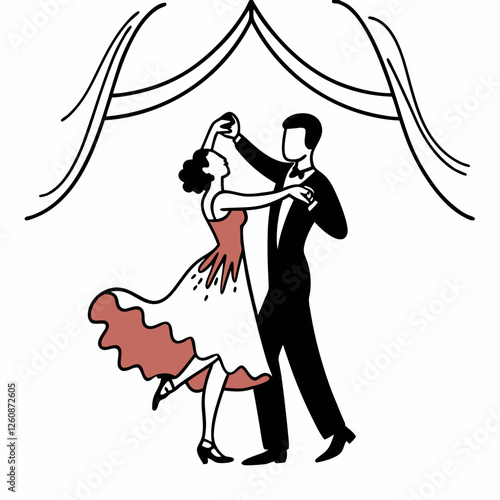 Elegant Dancing Couple Silhouette | Red Dress Romance