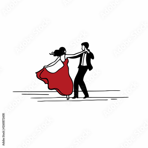 Ballroom Dance Partners | Flowing Red Dress Silhouette"