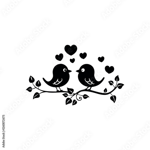 Black Silhouette Valentin's day love bird vector