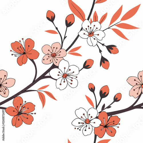 Ditsy Floral Pattern: Small Orange, Red, Pink Flowers (SVG)