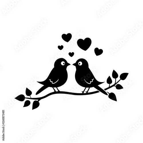 Black Silhouette Valentin's day love bird vector