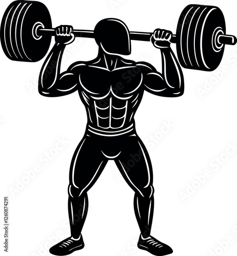 Black Weightlifting Silhouette Vector Doodle Art Illustration | Gym Workout Exercise Sketch | Strength Training, Fitness, Bodybuilding, Barbell Lifting Clipart Design