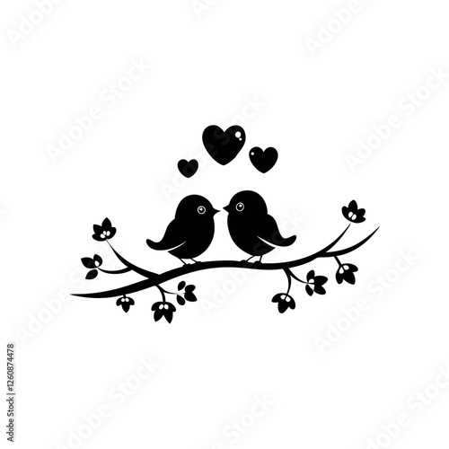 Black Silhouette Valentin's day love bird vector