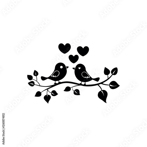 Black Silhouette Valentin's day love bird vector