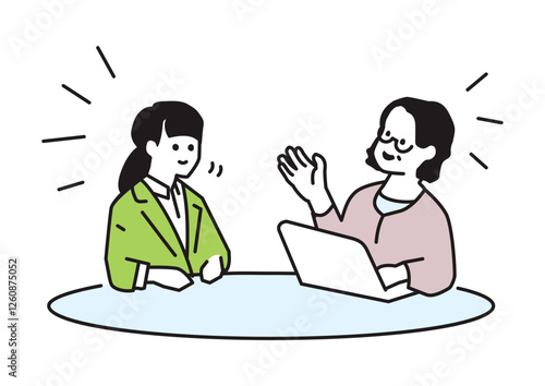 2人で話す女性のイラスト　面談　相談
