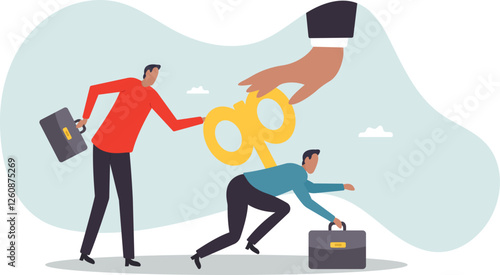 Exhausted employee recharged, power up or wind up to stimulate or motivate fatigue person.business concept.flat character.