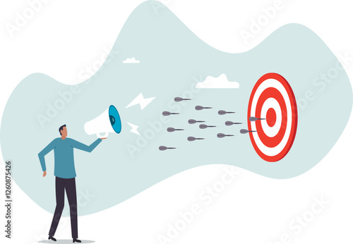 Marketing target strategy, leadership or skill to reach target or achievement, aiming for perfection winning,business concept.flat character.