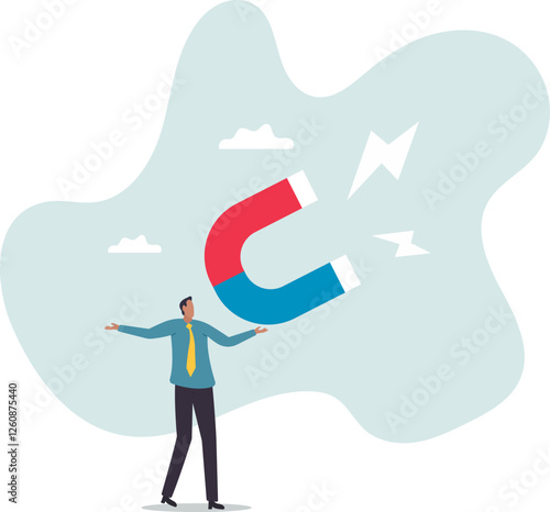 Business attraction or charisma with power to draw or attract business opportunity, money or customers.business concept.flat character.