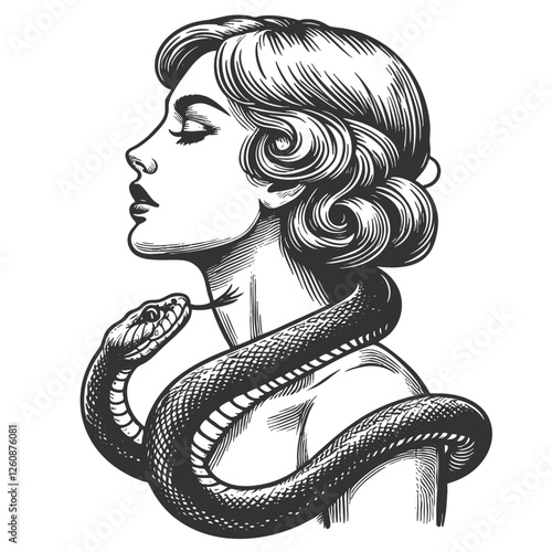 Woman with Snake vector illustration