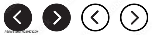 Circular arrow navigation icons left and right black and white button UI UX design vector illustration. Left and right arrow navigation icons. Vector illustration