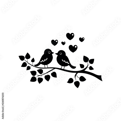 Black Silhouette Valentin's day love bird vector