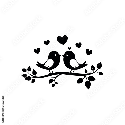 Black Silhouette Valentin's day love bird vector