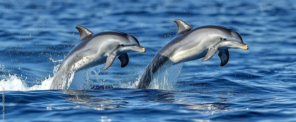 Fototapeta premium Dolphins jumping in ocean