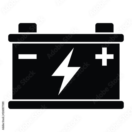 Car battery vector icon. Automotive power source symbol. Black silhouette isolated on white background.
