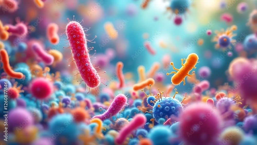 Naklejka premium Macro view of healthy gut bacteria and microbes