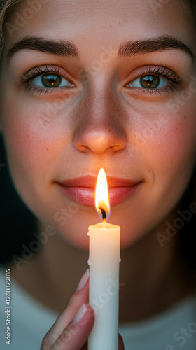 Wallpaper Mural Candlelight portrait of a woman's face with warm glow and soft expression Torontodigital.ca