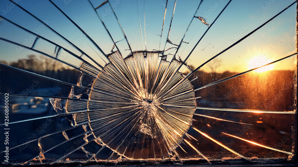Obraz premium Broken Window: Fragments of Destroyed Glass