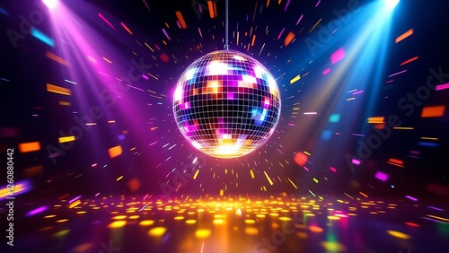 Colorful disco mirror ball nightclub sphere light.