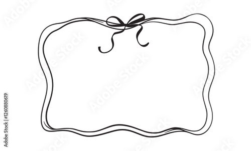 Vector illustration of a horizontal frame with bow in a trendy style for invitations to a wedding, party, card. Linear style, cartoon, doodle