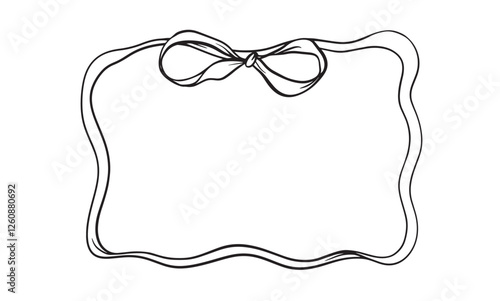 Vector illustration of a horizontal frame with bow in a trendy style for invitations to a wedding, party, card. Linear style, cartoon, doodle