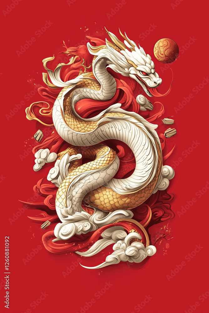 Fototapeta premium Symbolic and elegant dragon illustration representing fortune and power in Chinese tradition 