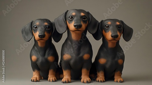 Three dachshund figurines, studio shot, still life photo