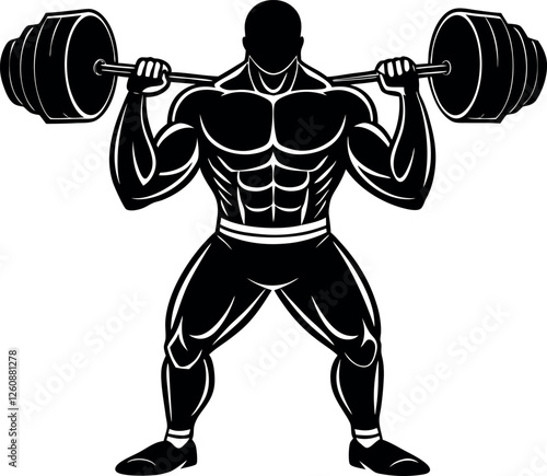Black Weightlifting Silhouette Vector Doodle Art Illustration | Gym Workout Exercise Sketch | Strength Training, Fitness, Bodybuilding, Barbell Lifting Clipart Design