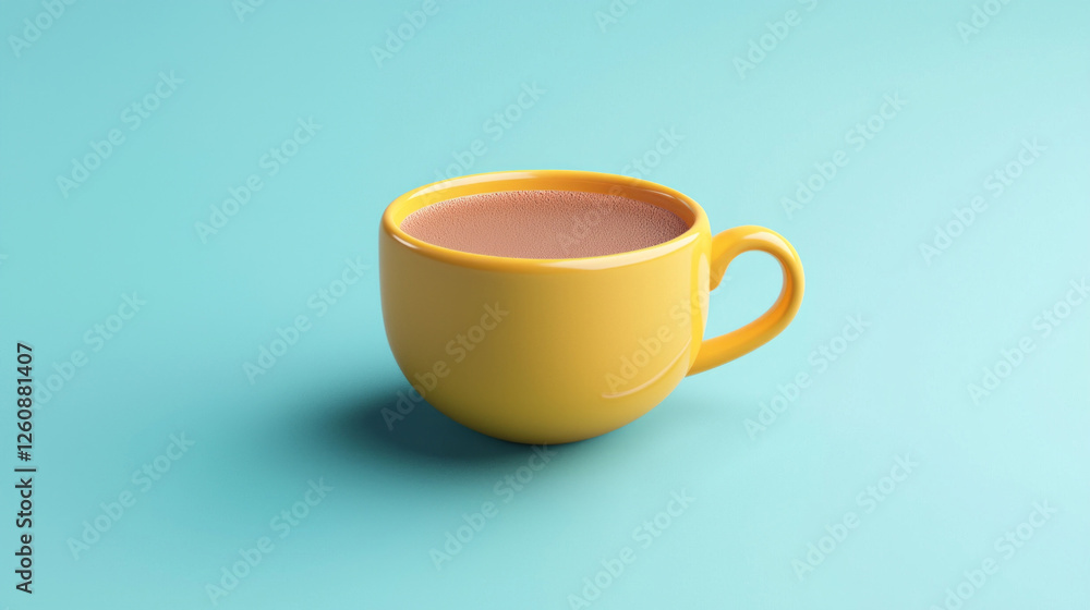 A cozy yellow coffee cup rests gently on a smooth turquoise surface, filled with steaming hot coffee, inviting warmth and comfort on a chilly morning while brightening the atmosphere A cozy yellow coffee cup rests gently on a smooth turquoise surface, filled with steaming hot coffee, inviting warmth and comfort on a chilly morning while brightening the atmosphere