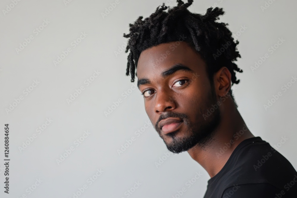Portrait of a Young Man with Natural Hair Against a Neutral Background Portrait of a Young Man with Natural Hair Against a Neutral Background
