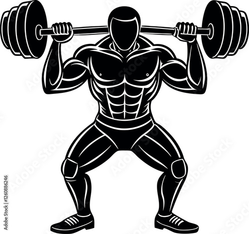 Black Weightlifting Silhouette Vector Doodle Art Illustration | Gym Workout Exercise Sketch | Strength Training, Fitness, Bodybuilding, Barbell Lifting Clipart Design