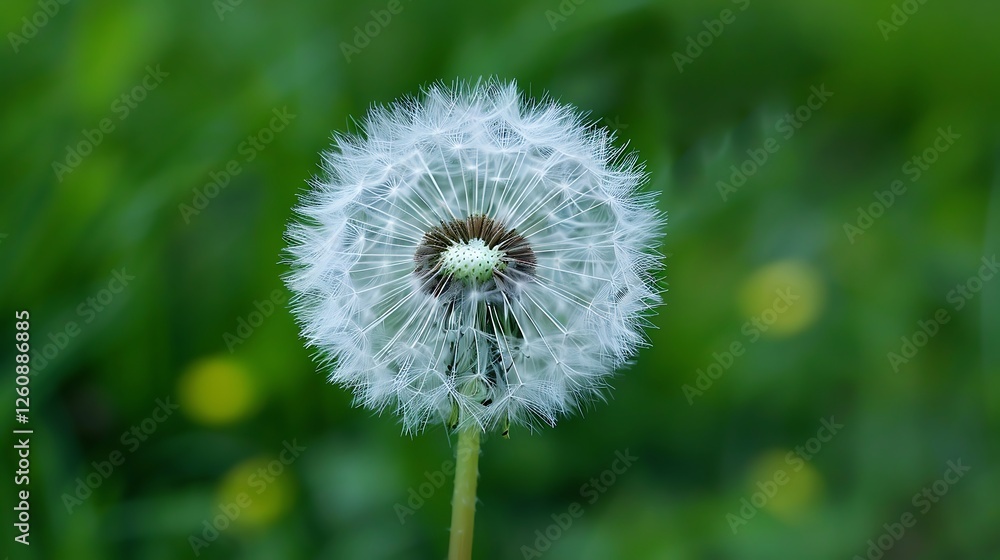 Fototapeta premium Dandelion seeds on a green meadow in the springtime