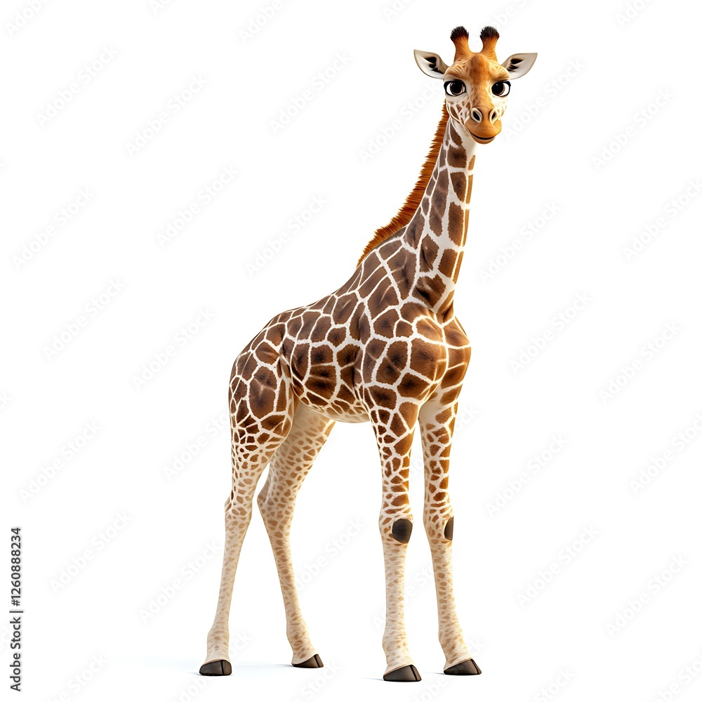 Young giraffe, safari, wildlife, white background, children's book illustration Young giraffe, safari, wildlife, white background, children's book illustration