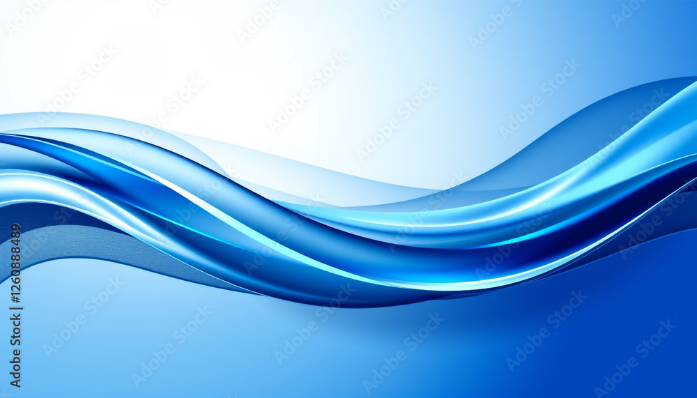 Naklejka premium A dynamic blue wave abstract background with flowing curves and light reflections, creating a smooth and modern digital design.
