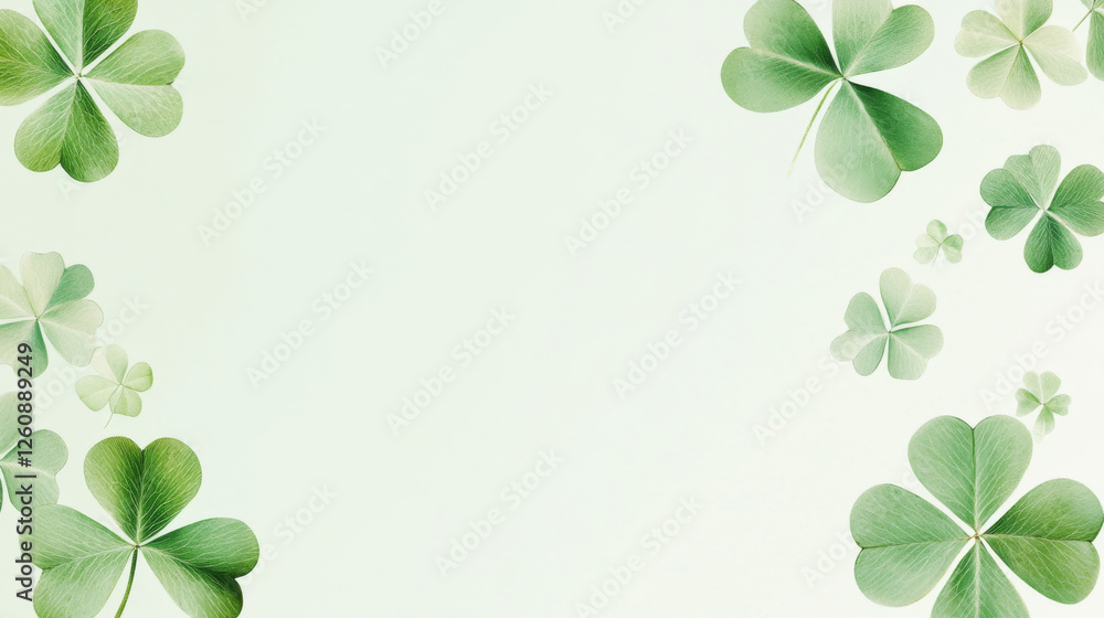 Green clover leaves with soft bokeh background for St. Patricks Day postcard Green clover leaves with soft bokeh background for St. Patricks Day postcard