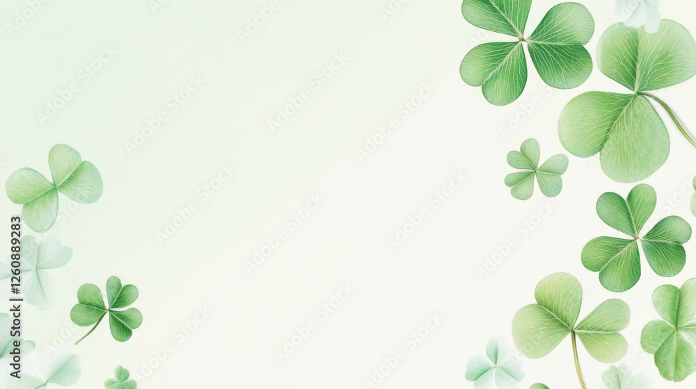 Green clover leaves with soft bokeh background for St. Patricks Day postcard